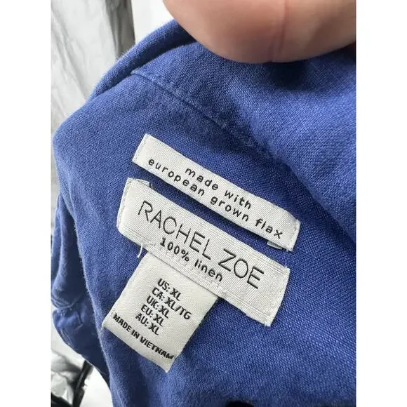 Rachel Zoe XL Women Button Up Shirt Blue 100% Linen Long Sleeve E0 - Picture 4 of 8